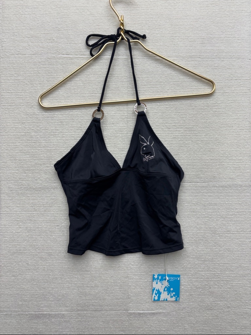 PLAYBOY | swim top Black Rhinestone Bunny Halter Top small